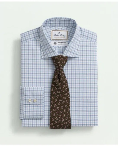 Brooks Brothers X Thomas Mason Cotton Poplin English Collar, Checked Dress Shirt In Blue