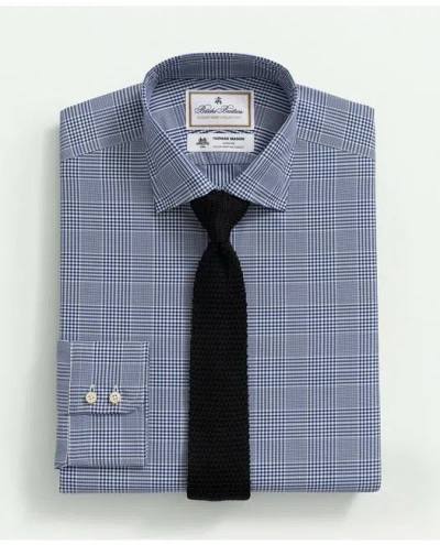Brooks Brothers X Thomas Mason Cotton Poplin English Collar, Glen Plaid Dress Shirt | Navy | Size 17 33
