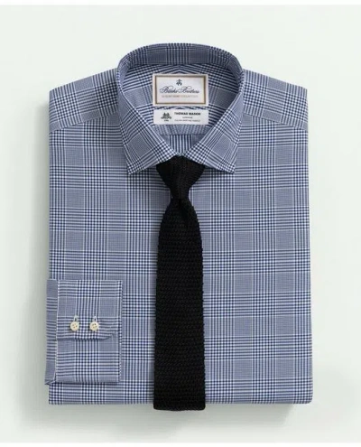 Brooks Brothers X Thomas Mason Cotton Poplin English Collar, Glen Plaid Dress Shirt In Navy