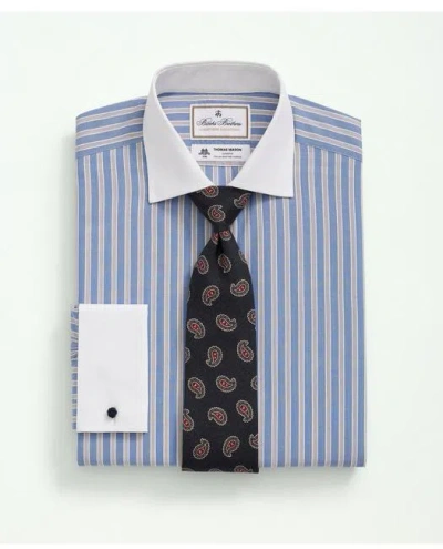 Brooks Brothers X Thomas Mason Cotton Poplin English Collar, Striped Dress Shirt In Bright Blue