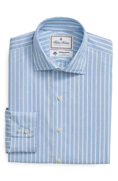 Brooks Brothers X Thomas Mason® Regular Fit Stripe Cotton & Linen Dress Shirt In Light Blue Stripe
