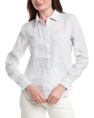 Brooks Brothers Yarn Dye Stripe Linen Classic Shirt In White