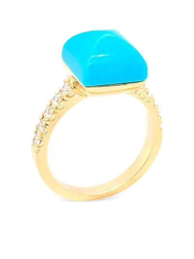 Brooks Brothers Yellow Gold Diamond Turquoise Ring