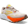 Brooks Caldera 7 Trail Running Shoe In White Sand/chateau Gray/yellow