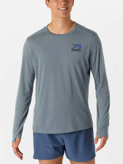 Brooks Distance Long Sleeve 3.0 Shirt In Storm/vantage Throwback In Gray
