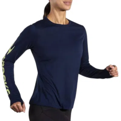 Brooks Distance Long Sleeve 3.0 Tee In Navy/ Running In Multi