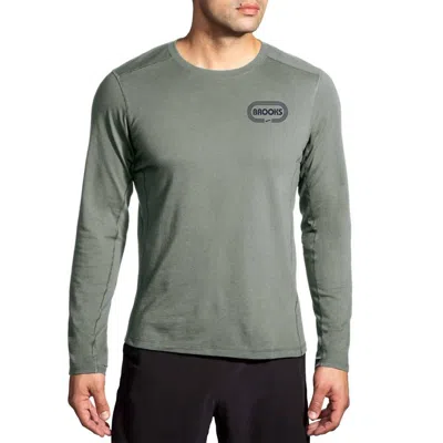 Brooks Distance Long Sleeve Tee In Pebbles/miles Of Fun In Gray