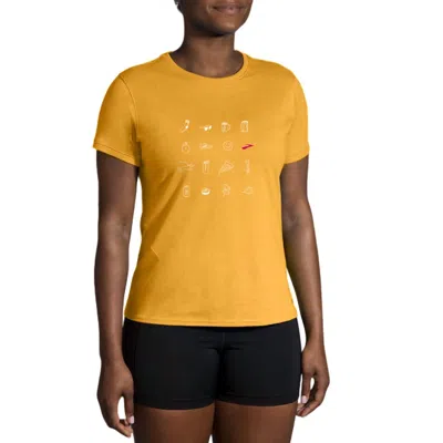 Brooks Distance Short Sleeve 2.0 T-shirt In Heather Sun Glow/icons In Yellow