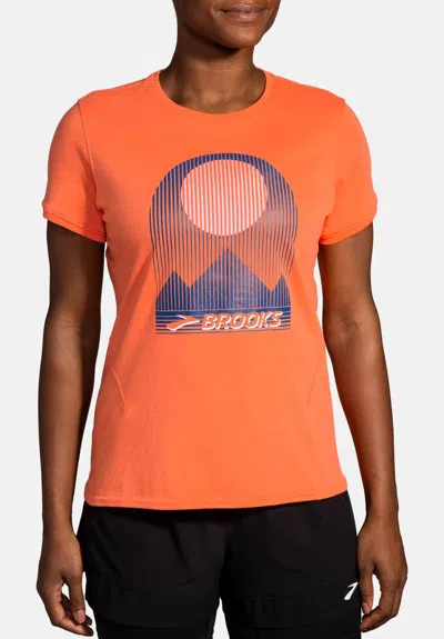 Brooks Distance Short Sleeve 2.0 Tee In Htr Bright Orange/eclipse