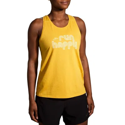Brooks Distance Tank 2.0 Top In Heather Sundial/retro Rh In Yellow
