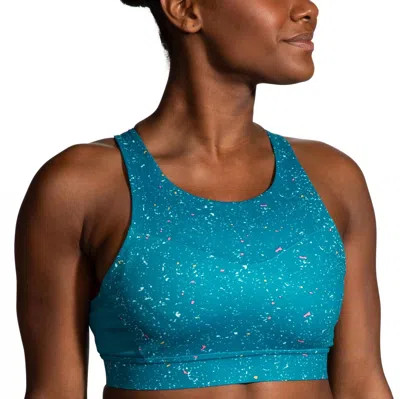 Brooks Drive 3 Pocket Sports Bra In Lagoon Print In Blue