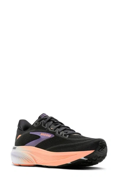 Brooks Ghost 18 Running Shoe In Black/mulled Grape/peach