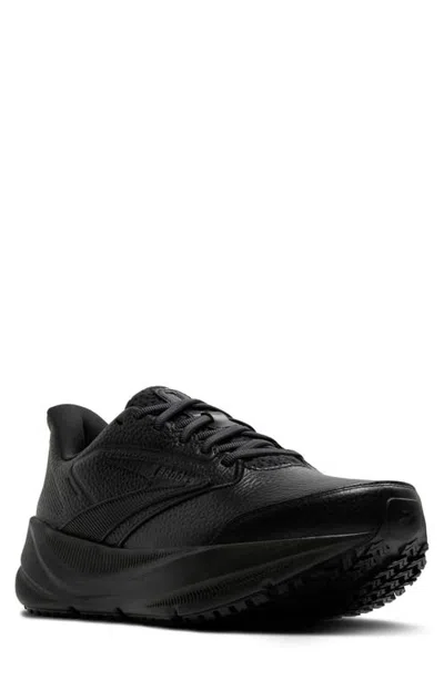 Brooks Ghost Max Slip Resistant Leather Walking Shoe In Black/black