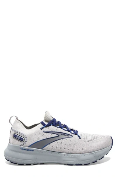 Brooks Glycerin Stealthfit 20 Running Shoe In Oyster/ Alloy/ Blue Depths
