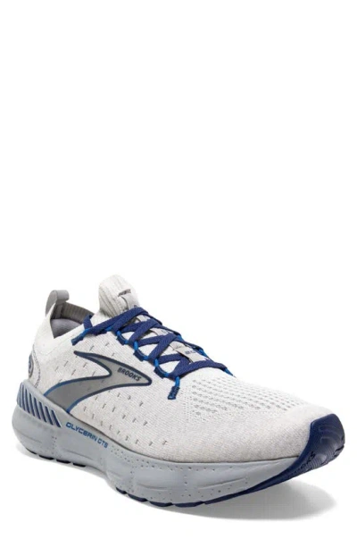 Brooks Glycerin Stealthfit Gts Running Shoe In Oyster/ Alloy/ Blue Depths