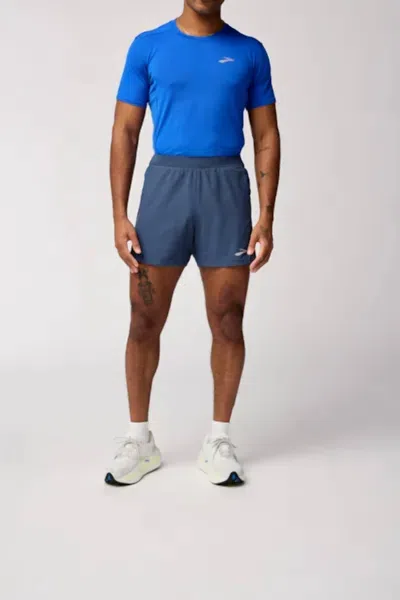 Brooks Journey 5" Athletic Short In Blue Slate/speed Logo