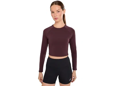 Brooks Luxe Crop Long Sleeve Women's Workout Cocoa: Lg (us Women's 12-14), Polyester/spandex In Burgundy