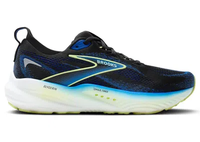 Pre-owned Brooks Men's  Glycerin 22 Sneakers In Black/cobalt Blue/neo Yellow
