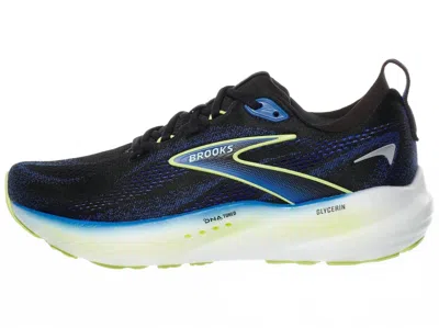Brooks Men's Glycerin 22 Running Shoes In Black/cobalt/neo Yellow In Blue