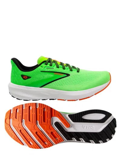 Brooks Men's Launch 10 Running Shoes In Green/red Orange