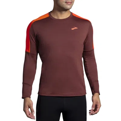 Brooks Men's Notch Thermal Long Sleeve 2.0 Shirt In Run Raisin/vivid Flame In Red