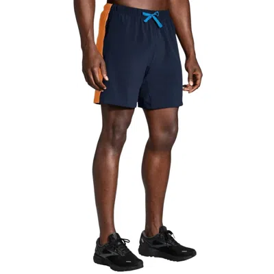 Brooks Moment Running Shorts In Navy/live Wire In Blue