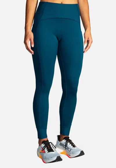 Brooks Momentum Thermal Tight In Ocean Drive In Green