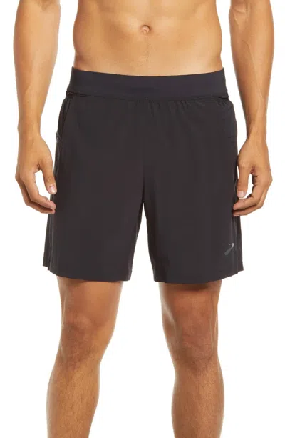 Brooks Sherpa 2-in-1 Shorts Men's Black Elastic Waist Brief Lined Dsgl1036 In Brown