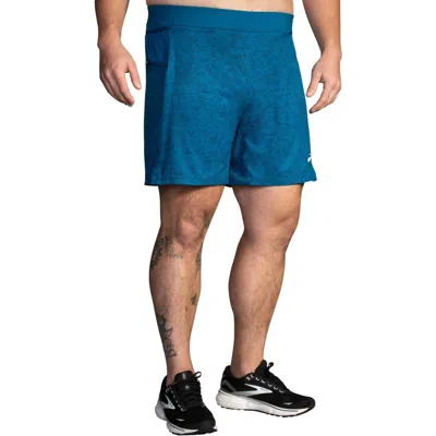 Brooks Sherpa 7" 2-in-1 Shorts In Dark Ocean Terrain Print In Blue