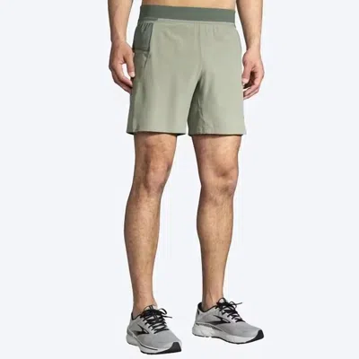Brooks Sherpa 7" 2-in-1 Shorts In Dark Pebble In Green