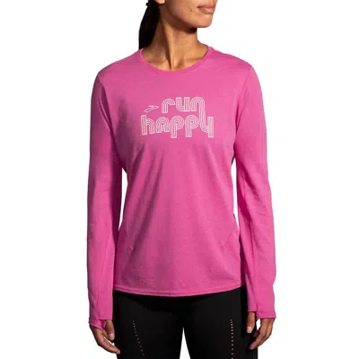 Brooks Women's Distance 2.0 Long Sleeve Top In Frosted Mauve/retro Rh In Pink