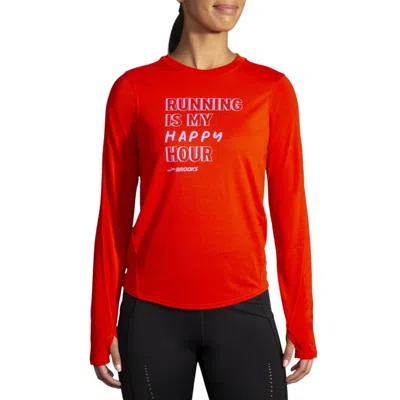 Brooks Women's Distance Graphic Long Sleeve Shirt In Jamberry/happy Hour In Red