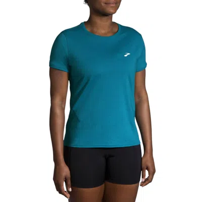 Brooks Women's Distance Short Sleeve 2.0 Shirt In Heather Lagoon In Blue