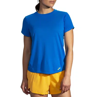 Brooks Women's Distance Short Sleeve Running Top In Blue Bolt In Multi