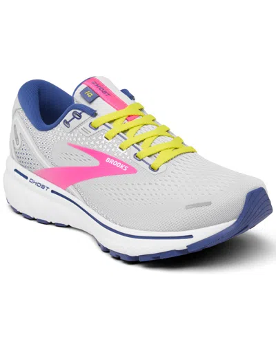 Brooks Women's Ghost 14 Wide Width Running Sneakers From Finish Line In Gray,pink,sulphur