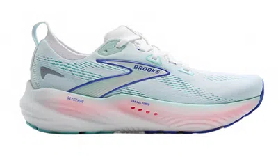 Brooks Women Glycerin 22 Running Shoes In White/limpet Shell/amparo Blue In Multi