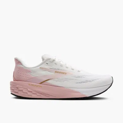 BROOKS WOMEN'S LAUNCH 11 NEUTRAL RUNNING SHOE IN WHITE/GOLD/PINK