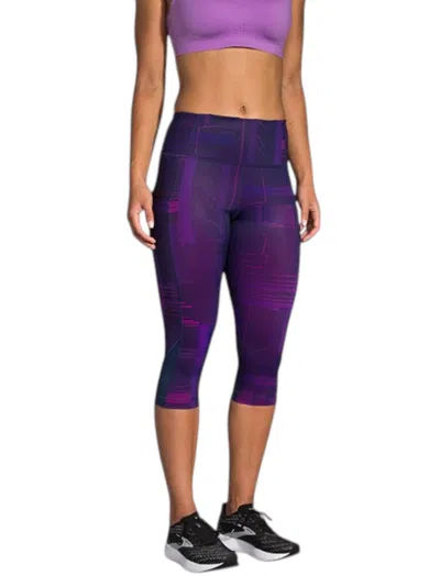 Brooks Women's Method Half Crop Tight Leggings In Matrix Navy Print In Purple