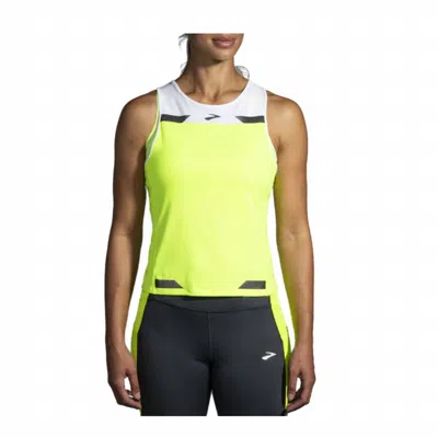 Brooks Women's Run Visible Back-to-front Tank Top In White/nightlife In Yellow