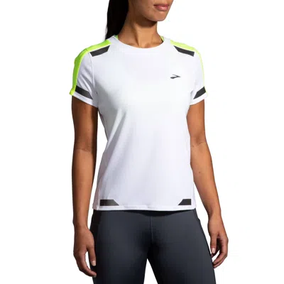 Brooks Women's Run Visible Short Sleeve Tee In White/asphalt/nightlife In Multi