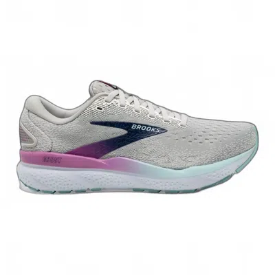 Brooks Womens Ghost 16 Wide (d) Running Shoes In White/grey/estate Blue In Multi