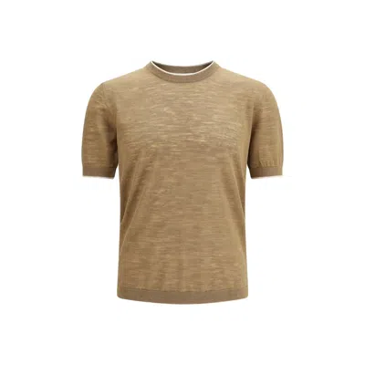 Brooksfield Trimmed Short-sleeved T-shirt In Neutral
