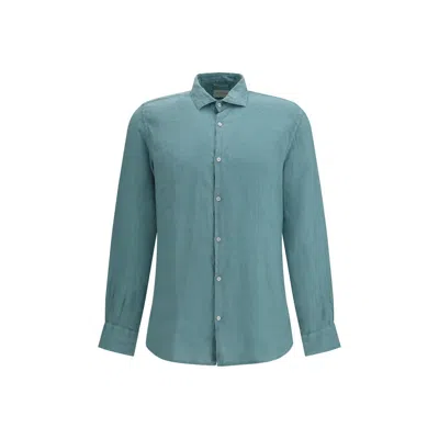 Brooksfield Bicolor Linen Shirt In Green