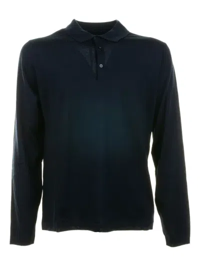 Brooksfield Buttoned Long-sleeve Polo Shirt In Blue