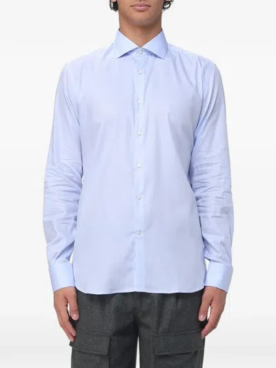Brooksfield Button-up Cotton Shirt In Blue