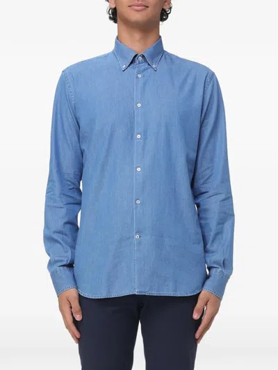 Brooksfield Cotton-twill Button-down Shirt In Blue