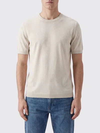 Brooksfield Crewneck T-shirt In Linen Blend With Ribbed Edges In Neutral