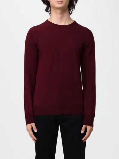 Brooksfield Crewneck Wool Jumper With Long Sleeves And Ribbed Trims In Burgundy