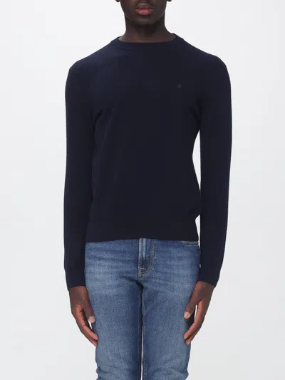 Brooksfield Crew-neck Wool Jumper With Ribbed Cuffs And Hem In Blue