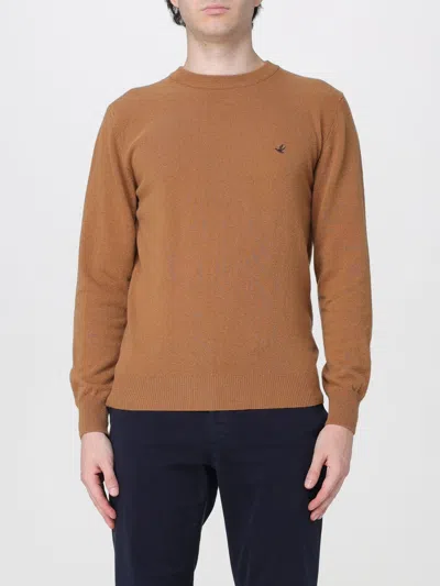 Brooksfield Crew-neck Wool Jumper With Ribbed Cuffs And Hem In Brown